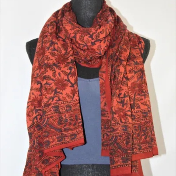 Versatile India Print Fabric, 45 X 75 Inches, Salmon, Blue, Brown and Red - Picture 1 of 6